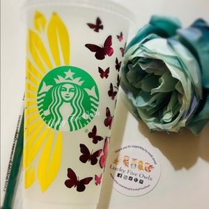 Customized Sunflower+butterflies reusable 24oz starbucks cold cups